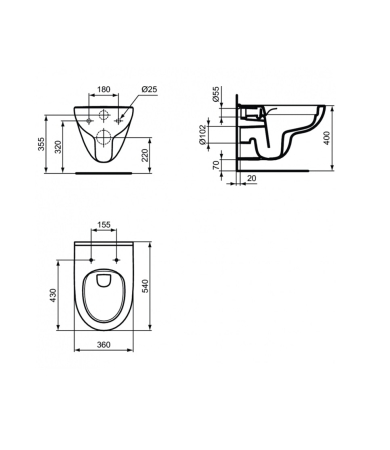 Klozetpods IDEAL STANDARD I.LIFE A UNIVERSAL RIMLESS+ Piekarams Balts