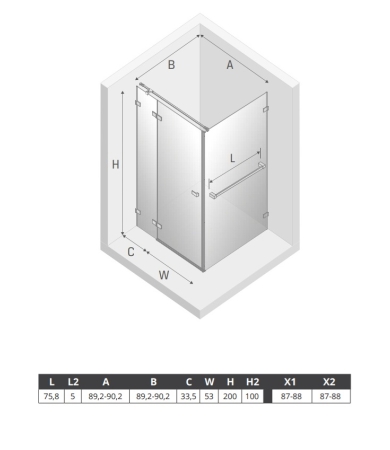 Dušas kabīne NEW TRENDY AVEXA 90x90xH200 Gold Shine