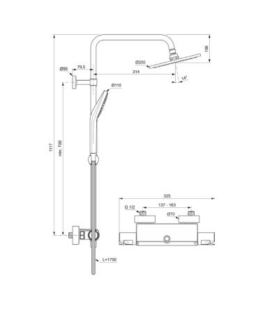 Dušas sistēma IDEAL STANDARD CERATHERM T50