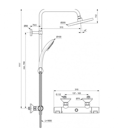 Dušas sistēma IDEAL STANDARD CERATHERM T25