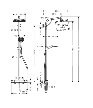 Dušas sistēma HANSGROHE CROMETTA S 240 SHOWERPIPE