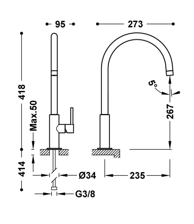 Jaucējkrāns TRES KITCHENS Matt Gold 24k