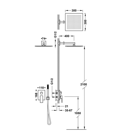 Dušas sistēma TRES CUADRO Matt Black