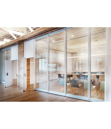 Bīdāmā starpsiena DORMA HUPPE VARIFLEX GLASS SEMIAUTOMATIC 52dB 100mm 2.65x12.52m 11+2elem. RAL7004+PearlGreyII