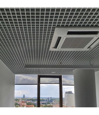 Režģveida griesti CBI OPEN CELL Base9 H=40mm RAL9006 Alu 0.5 Silver šūnas izm. 100x100mm Pateriņš 20lm/m2